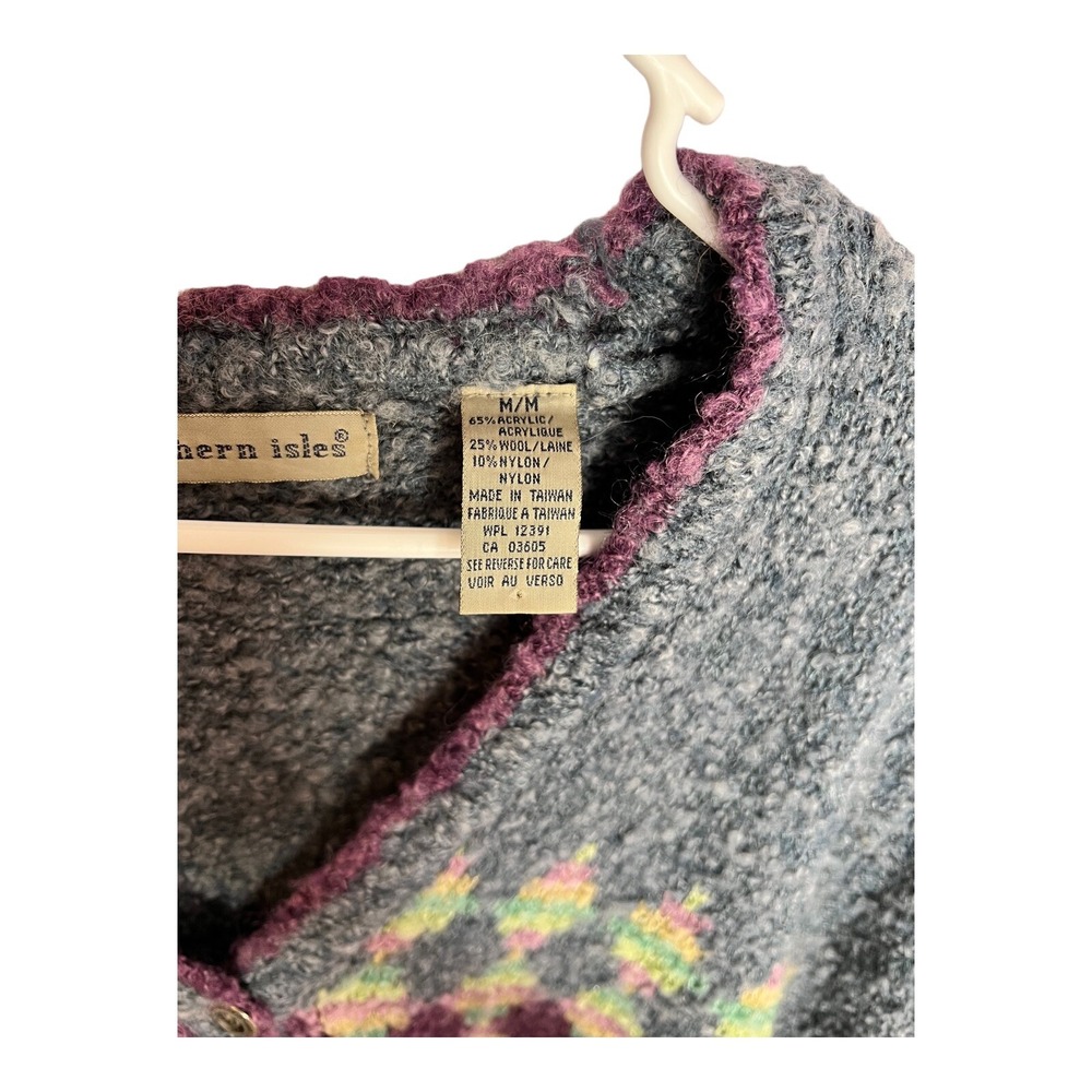Northern Isles Wool Blend V Neck Purple Blue Soft  Cottagecore Womens M Cardigan - Picture 3 of 11